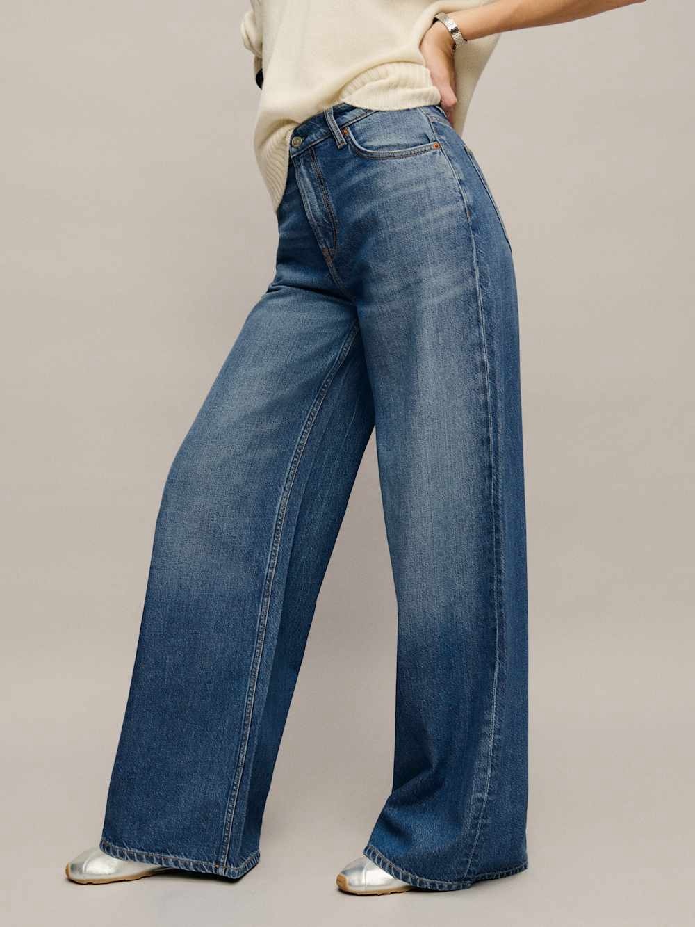 Rui Lived-In Wide Leg Baggy Jeans Reformation Peck - Picture 2 of 9